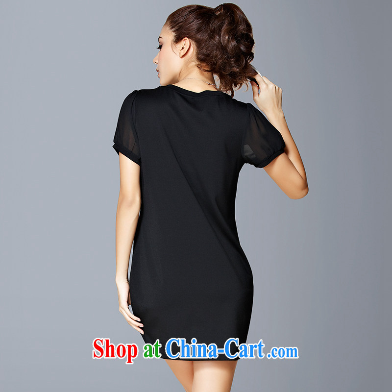 Ms Audrey EU Yuet-SIA 2015 new large, female summer graphics thin short-sleeved stitching stamp snow woven dresses female Y 66,008 black 4 XL (160 - 175 ) jack, jade, and shopping on the Internet
