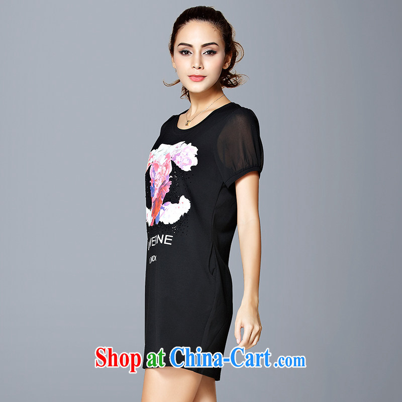 Ms Audrey EU Yuet-SIA 2015 new large, female summer graphics thin short-sleeved stitching stamp snow woven dresses female Y 66,008 black 4 XL (160 - 175 ) jack, jade, and shopping on the Internet