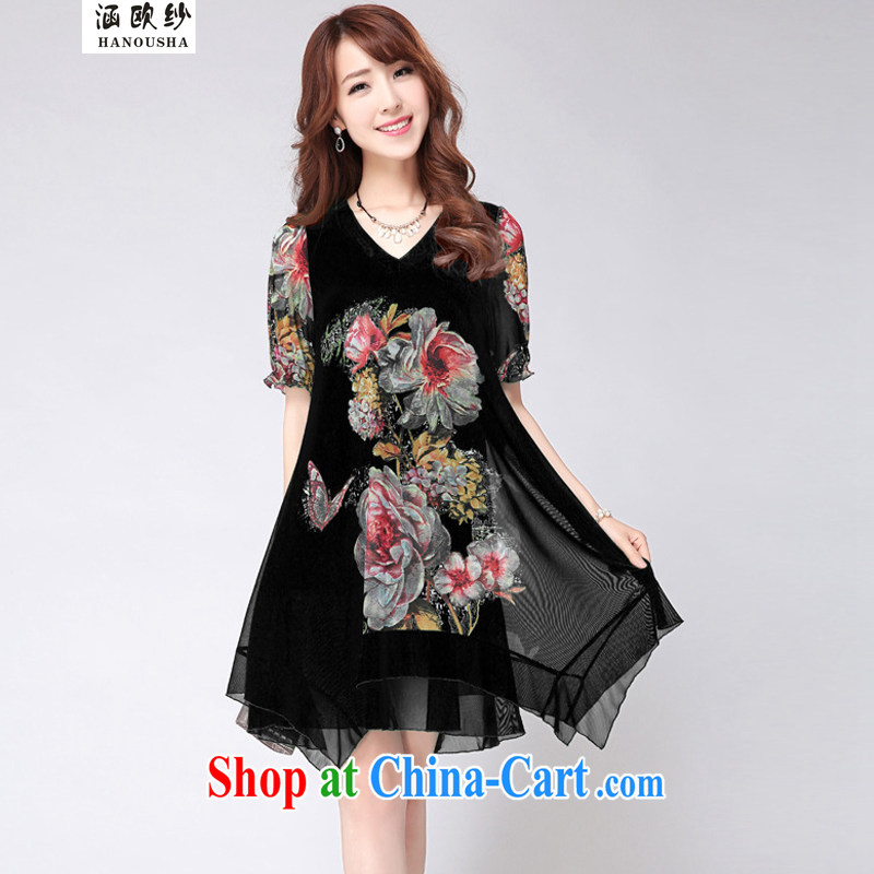 covered by the new summer, and indeed increase, female dress thick mmV collar graphics thin stamp dress code the elastic Web dress green XXXXL, covering the yarn (Hanousha), shopping on the Internet