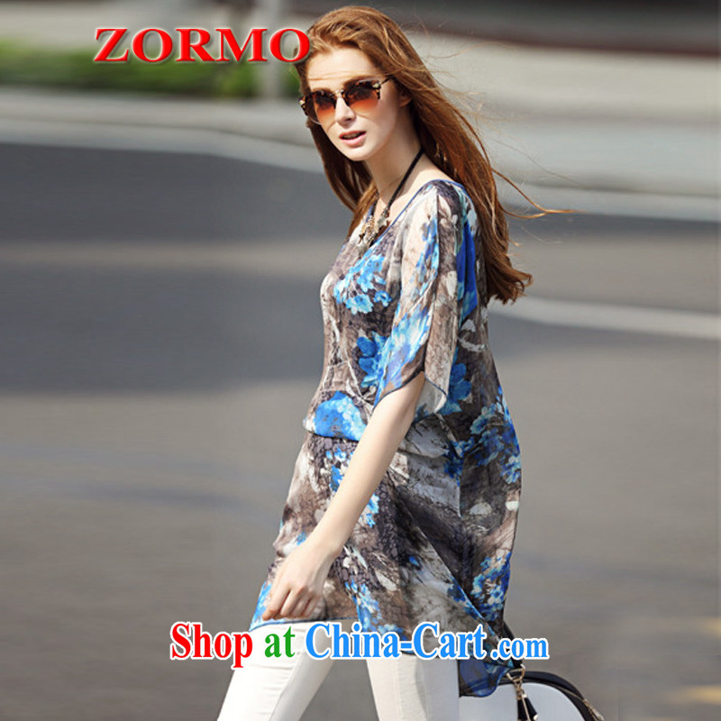 The ZORMO code female summer wear black and blue splashed ink stamp, long, XL snow woven shirts thick mm loose shirt picture color 4 XL, ZORMO, shopping on the Internet