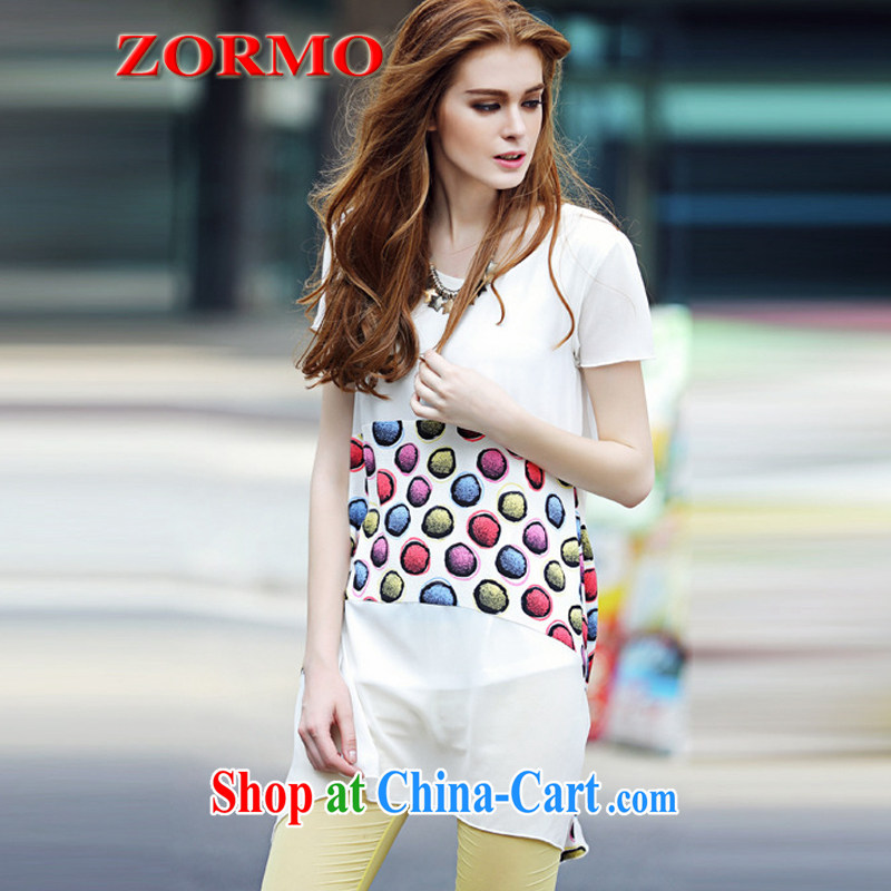 The ZORMO code female summer color stone stamp duty increase, the long, snow-woven shirts thick mm loose shirt white 4XL, ZORMO, shopping on the Internet
