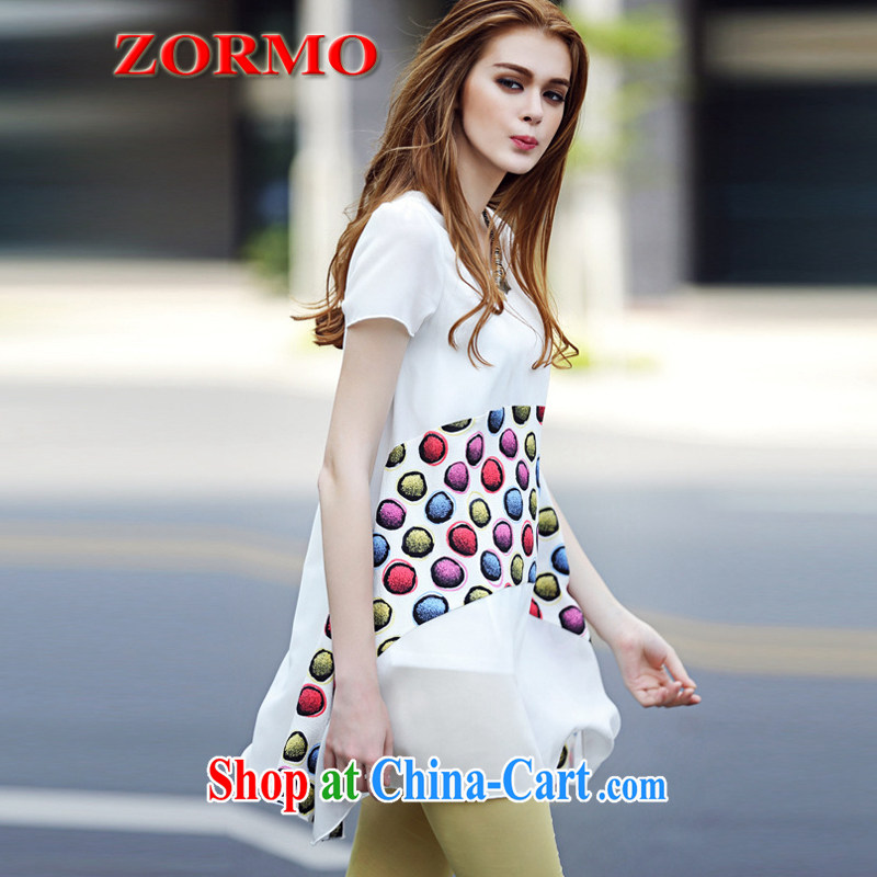 The ZORMO code female summer color stone stamp duty increase, the long, snow-woven shirts thick mm loose shirt white 4XL, ZORMO, shopping on the Internet