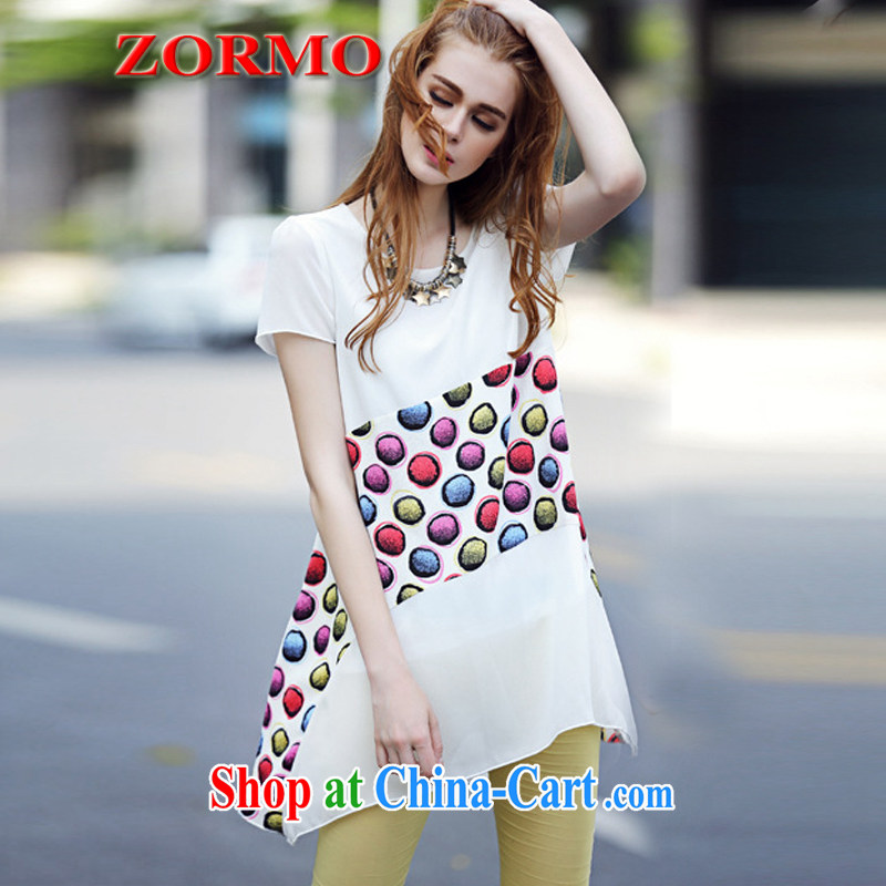 The ZORMO code female summer color stone stamp duty increase, the long, snow-woven shirts thick mm loose shirt white 4XL, ZORMO, shopping on the Internet