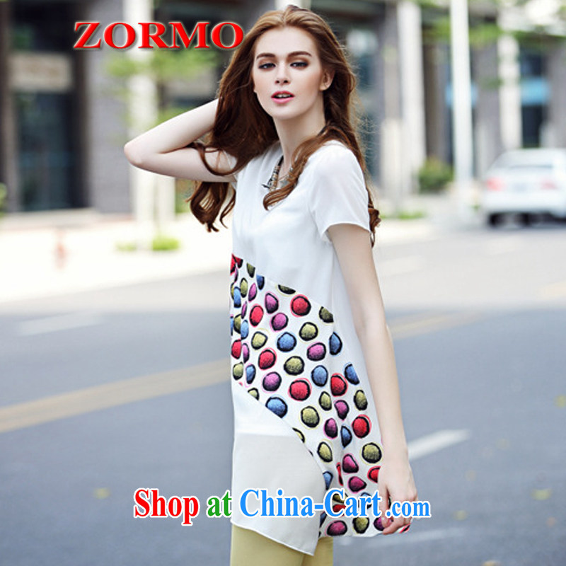 The ZORMO code female summer color stone stamp duty increase, the long, snow-woven shirts thick mm loose shirt white 4XL, ZORMO, shopping on the Internet