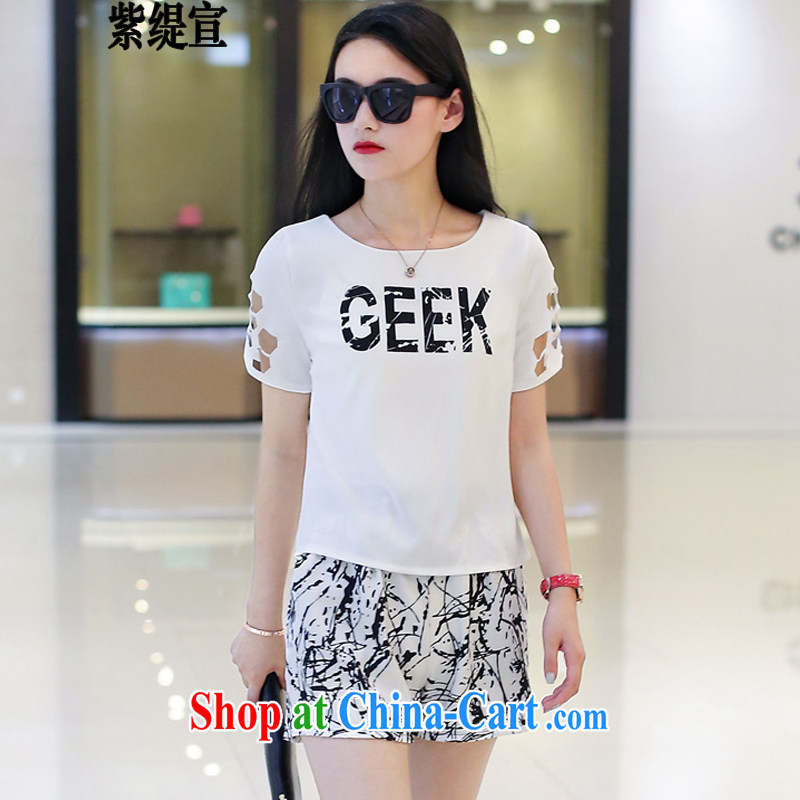 first economy in Europe and declared the code female summer new graphics thin two-piece thick mm short-sleeved T shirt T-shirt + black short pants 1600 _3 XL 150 - 160 about Jack