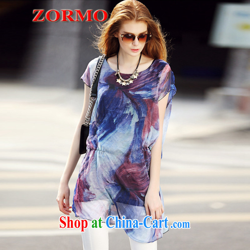 Europe ZORMO larger female 2015 summer new abstract stamp duty and indeed increase in long, snow-woven shirts picture color 4 XL