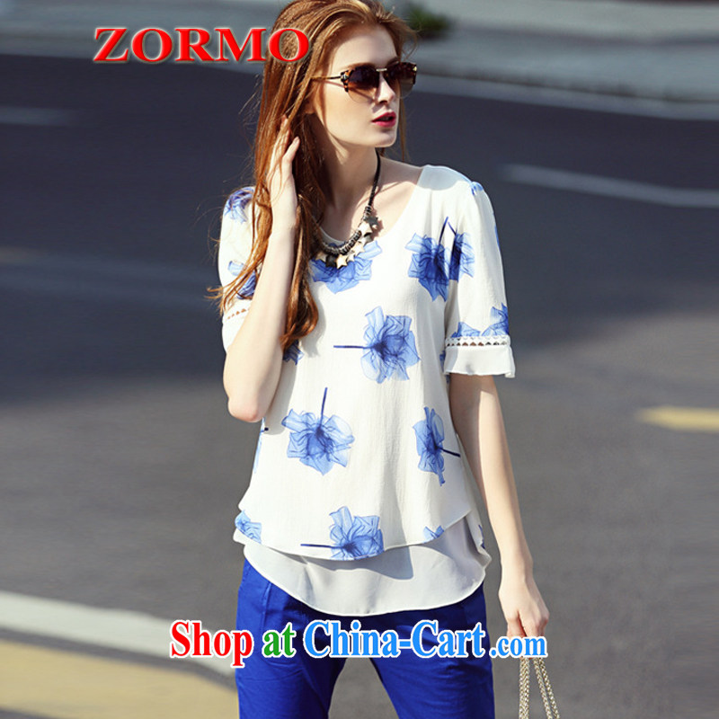 Europe ZORMO larger female summer blue stamp duty and indeed XL snow woven shirts thick mm loose shirt picture color XXXL