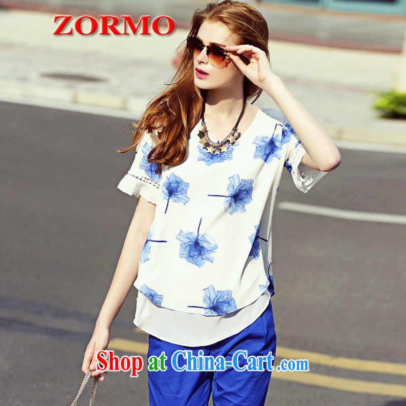 Europe ZORMO larger female summer blue stamp duty and indeed increase code snow woven shirts thick mm loose shirt picture color XXXL, ZORMO, shopping on the Internet