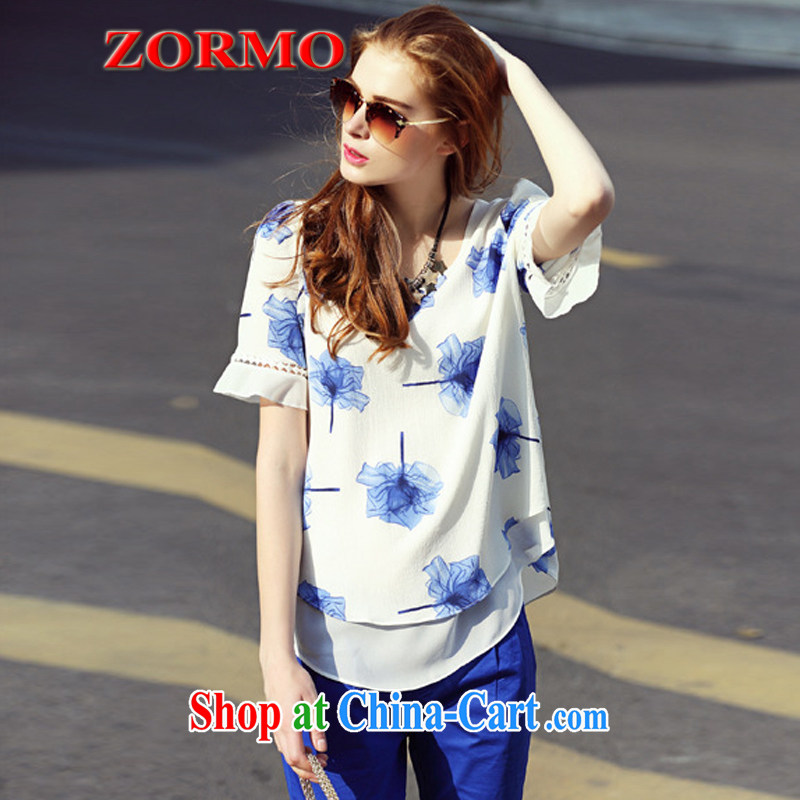 Europe ZORMO larger female summer blue stamp duty and indeed increase code snow woven shirts thick mm loose shirt picture color XXXL, ZORMO, shopping on the Internet