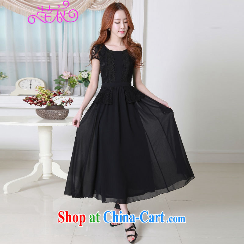 CONSTITUTION AND garment thick mm women's clothing Korean version 2015 New Beauty sweet graphics thin short-sleeved lace large snow woven skirts XL female decoration, Lady dress black 2 XL 130 - 145 jack