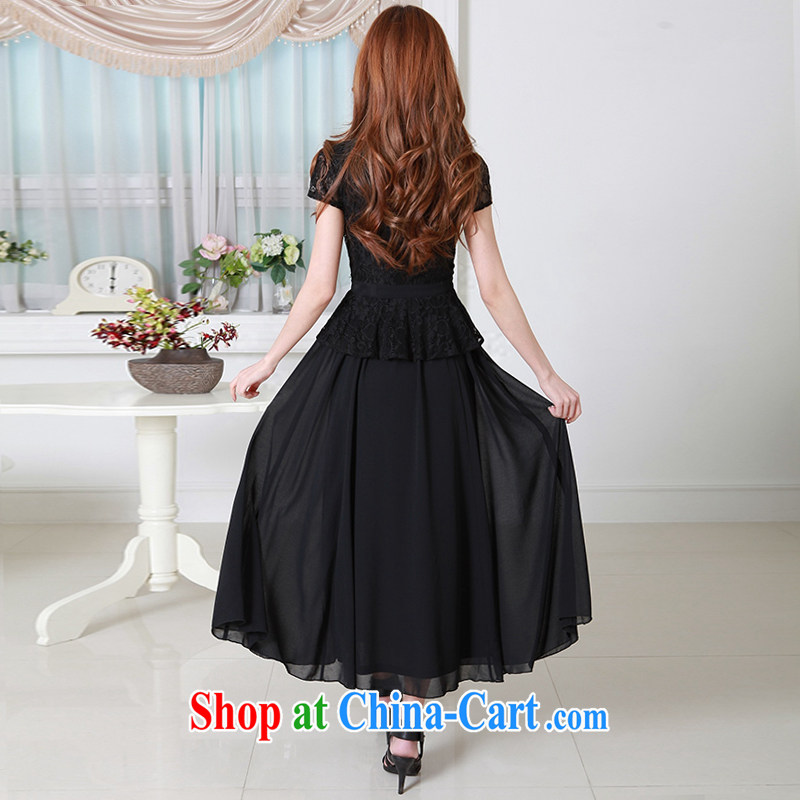 CONSTITUTION AND garment thick mm women's clothing Korean version 2015 New Beauty sweet graphics thin short-sleeved lace large snow woven long skirt XL female decoration, Lady dress black 2 XL 130 - 145 jack, constitution and clothing, and shopping on the Internet