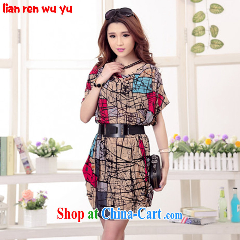 LRWY trendy code female new female summer thick MM ultra-liberal lines stamp bat sleeves video thin dresses 200 Jack middle-aged female skirts maternity dress suit _the belt_ are codes - For 100 jack - 200 catties MM