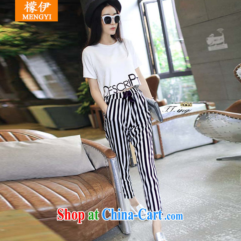Was the 2015 summer Ching Ching with letters, stamp duty short-sleeved T shirt T-shirt + streaks 9, trouser press kit Q 8002 black-and-white, S, be (Mengyi), shopping on the Internet