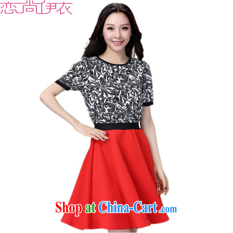 The package mail and indeed increase Code Red dresses 2015 new summer commuter-waist short-sleeved dresses thick sister stamp snow woven skirt and stylish, red 3 XL approximately 155 - 170 jack