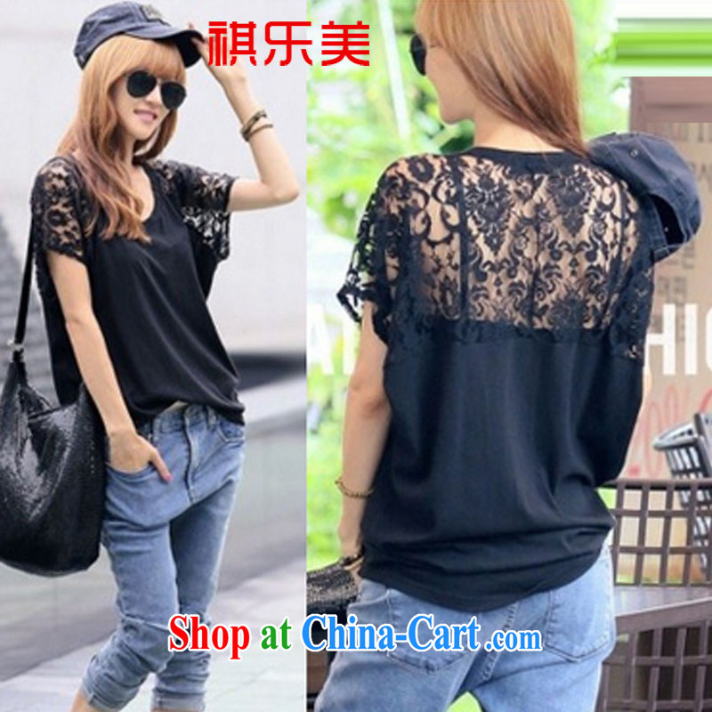 Sincerely, The Code female summer new Korean version thick mm XL lace stitching short Y 5369 black XXXXL