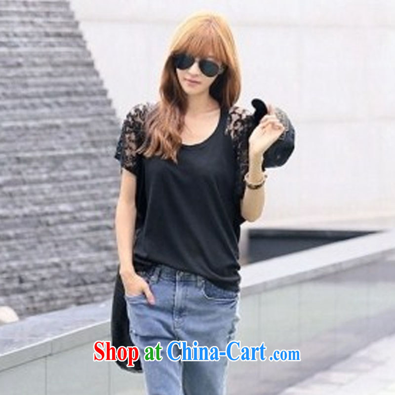 Sincerely, The Code female summer, new Korean version thick mm XL lace stitching short Y 5369 black XXXXL, sincerely, (qilemei), online shopping