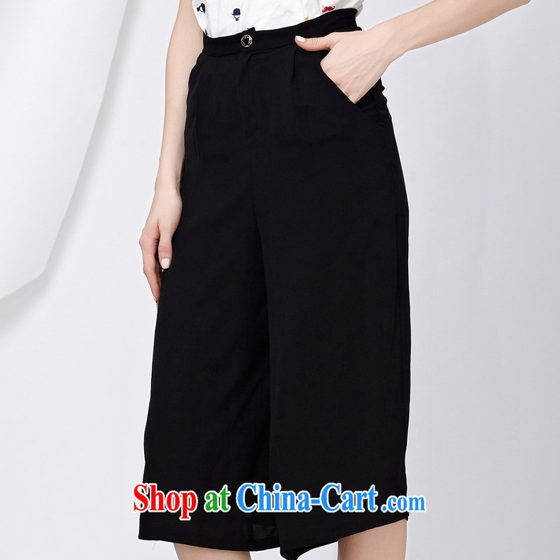 cheer for 2015 the Code women with thick MM summer new relaxed wide leg trousers 7 pants 2820 black 2 XL
