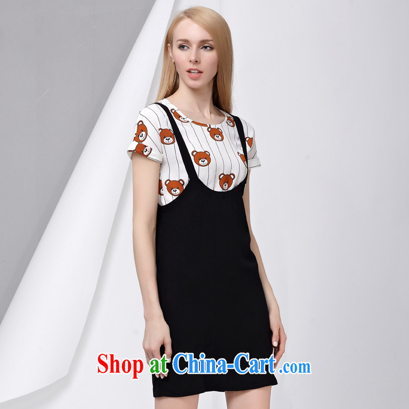 cheer for the 2015 code female thick MM summer new sweet Cubs stamp graphics thin short-sleeve 2-Piece skirt 2826 black 5 XL, cheer for (qisuo), online shopping