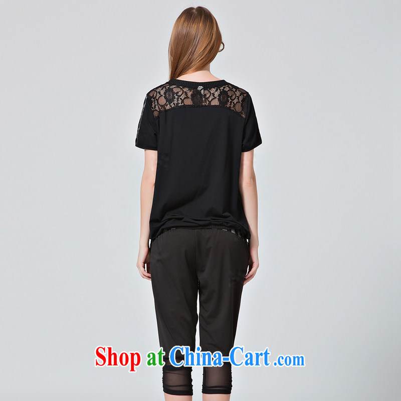 EKDI/clothing and express the Code women summer 2015 new striped lace Openwork short-sleeved T shirts 7 pants Kit black 4 XL clothing, express (ekdi), online shopping