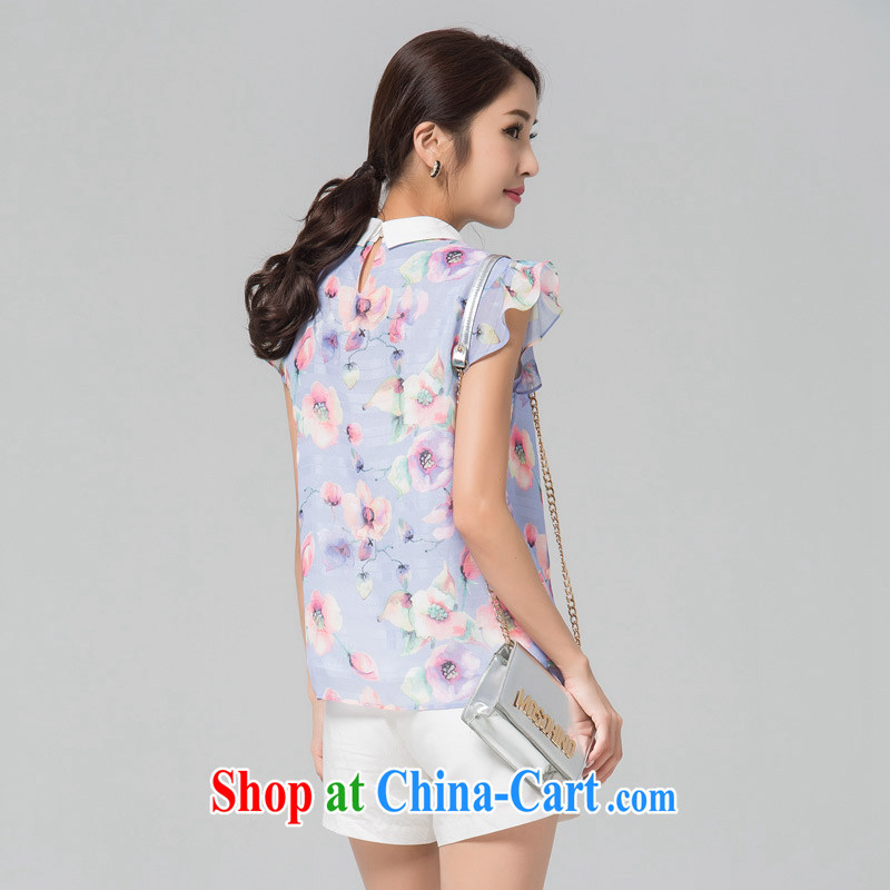 Blue Water XL girls thick MM 2015 summer new sweet stamp flouncing cuff over short-sleeved snow woven shirts suits the code 2 XL, blue water (lrosey), and, on-line shopping