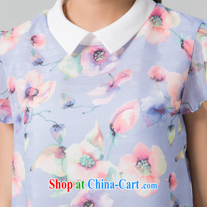 Blue Water XL girls thick MM 2015 summer new sweet stamp flouncing cuff over short-sleeved snow woven shirts suits the code 2 XL, blue water (lrosey), and, on-line shopping
