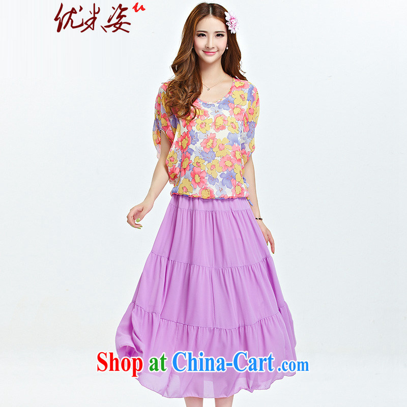 Optimize m Beauty Package Mail Delivery 2015 summer the Code women video thin two-piece new idyllic stamp snow woven shirt + body skirts purple XL 5 for 195 - 215 jack