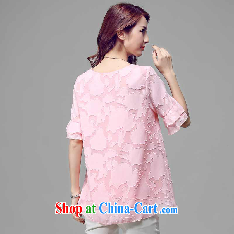 In addition, 2015 new, larger female summer thick, graphics thin, jacquard flouncing snow cuff woven shirts girls in long, loose shirt T 5021 pink XXL, cloth, cloth, and shopping on the Internet