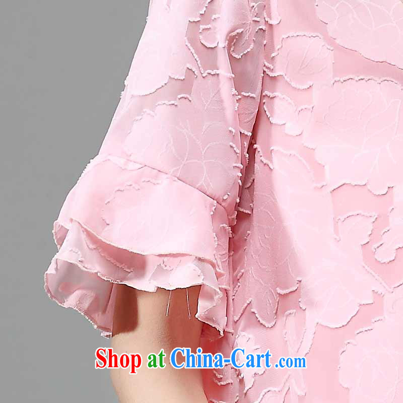 In addition, 2015 new, larger female summer thick, graphics thin, jacquard flouncing snow cuff woven shirts girls in long, loose shirt T 5021 pink XXL, cloth, cloth, and shopping on the Internet