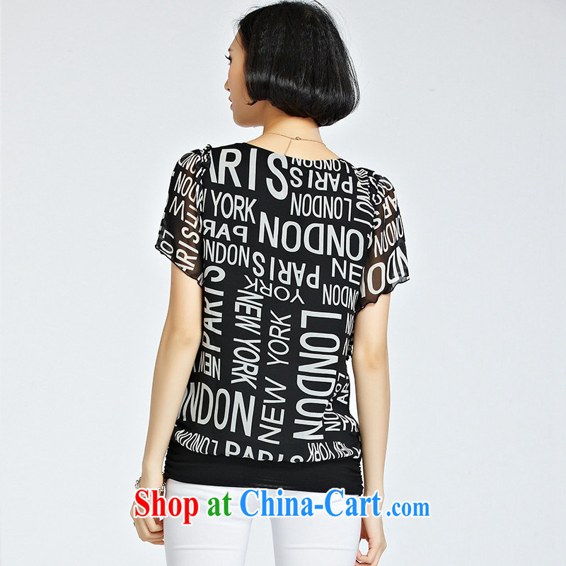 Athena Isabel Allende 2015 larger female Korean Leisure Centers mm stylish beauty letter stamp short-sleeve shirt T loose flouncing snow cuff woven shirts 1221 black 5 XL recommendations 160 - 175 jack, Athena Isabel Allende (yisabell), shopping on the Internet