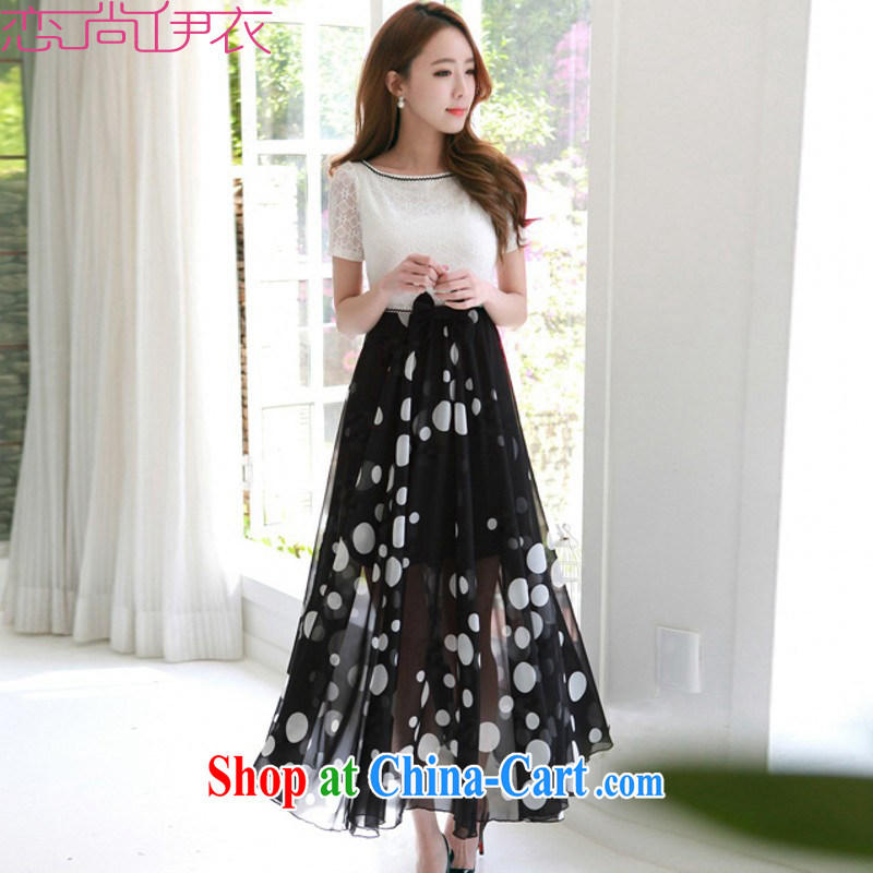 The package mail XL dresses 2015 new summer lace stitching snow woven wave point long skirt elegance commuter dresses mm thick skirt white 2XL approximately 135 - 150 jack