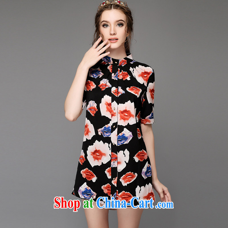 Connie's dream high-end in Europe and America, the female summer is the increased emphasis on MM fashion, for his lips in stamp duty long shirt Jurchen silk frock G - Z 766 black XXXL, Anne's dream, shopping on the Internet