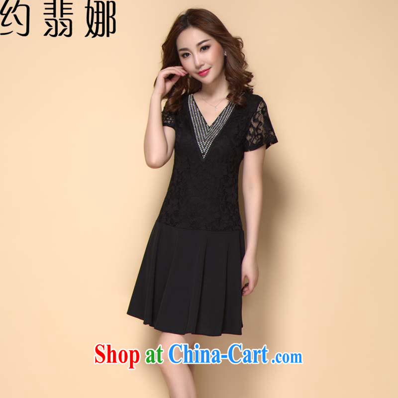 The incidents of 2015, Mom is new, summer is the trendy V collar lace stitching cultivating charisma dresses D 2050 black XXXXL