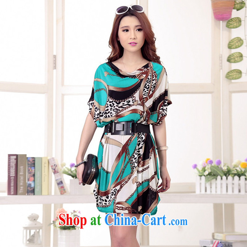 Summer LRWY pregnant mothers with larger female ice, short-sleeved dress girls summer graphics thin thick MM ultra loose the fat bat sleeves short skirt suit (the belt) code - for 100 jack - 200 catties MM, lian Ren wu yu, shopping on the Internet
