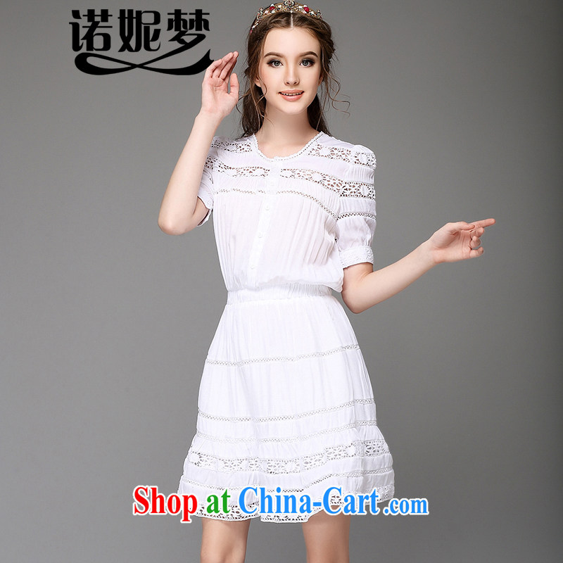 Connie's dream high-end in Europe and indeed the XL female 200 Jack mm thick summer new small fresh-waist Openwork short-sleeved video thin dresses G - F 769 white 3XL