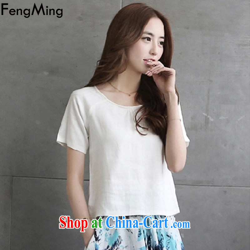 Abundant Ming summer 2015 new, larger female retro cotton in the long package stamp dresses white blue skirt XXL, HSBC Ming (FengMing), online shopping