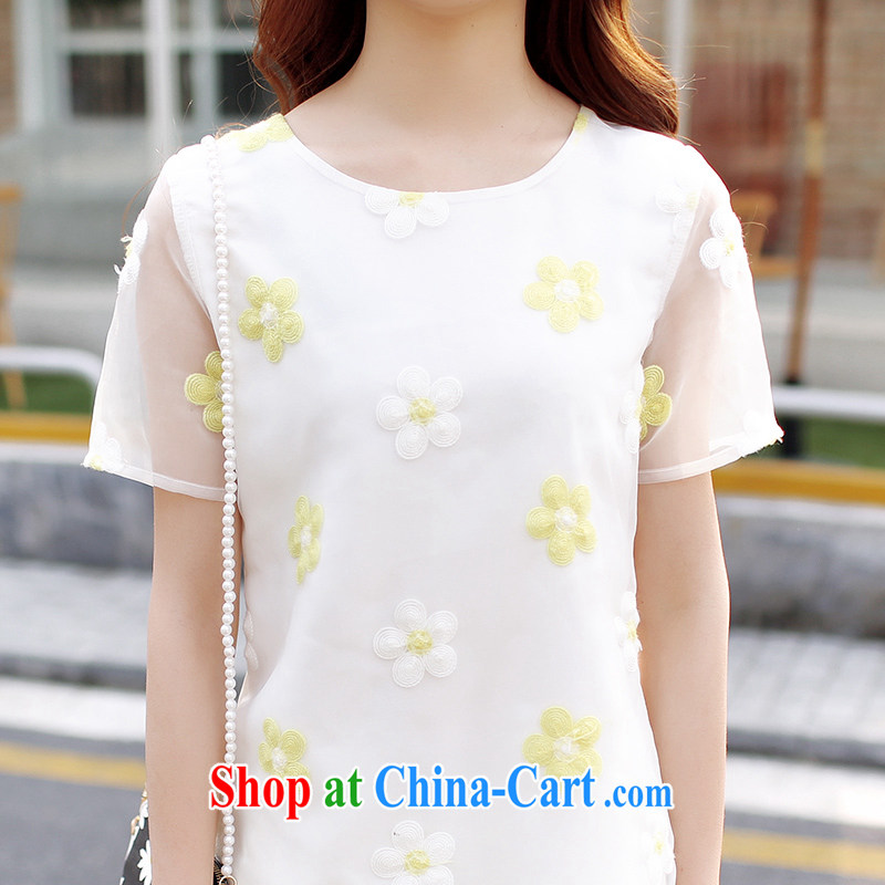 Hes American, female 2015 mm thick summer Korean version of the new, thick sister graphics thin European root yarn short-sleeved T-shirt shorts Kit 6189 white XL, herBEAUTY, shopping on the Internet