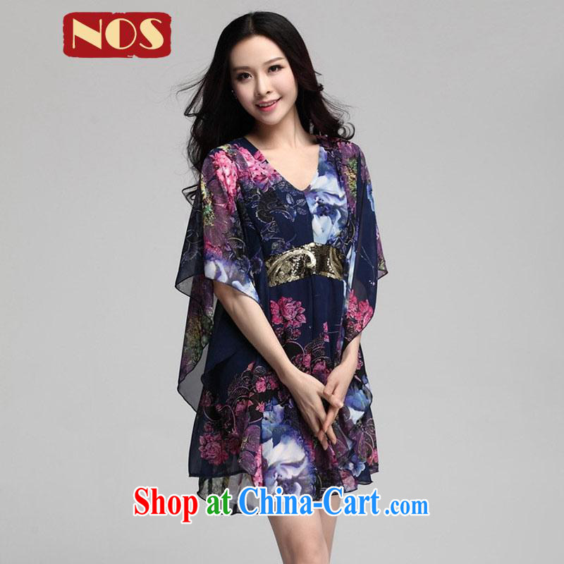 NOS thick MM loose video thin retro stamp, long horn cuff snow woven short-sleeved dresses larger female W 86,511 large blue code 4 XL 175 - 200 jack