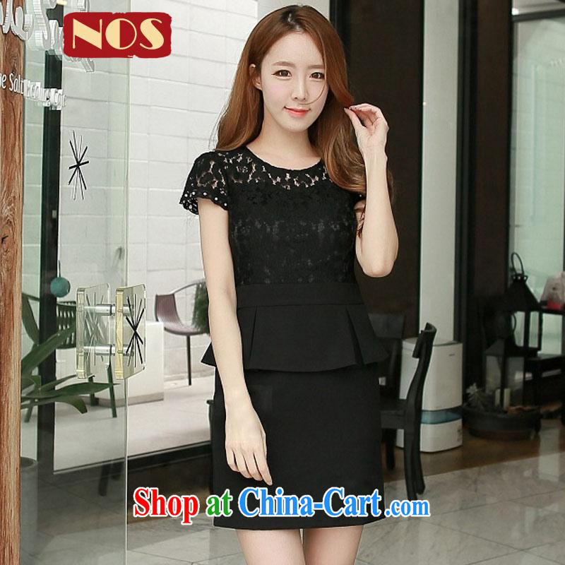 NOS thick MM cultivating graphics thin sweet temperament lace round-collar bubble cuff short-sleeved dresses Q 111,601 Black Large Number 4 XL