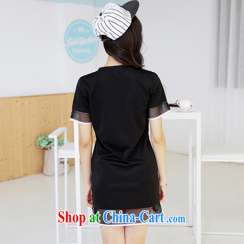 The PDQC code dress summer 2015 new Korean leisure 100 letters on stamp duty stitching Openwork grid has been cultivating and skirt black 3 XL, PDQC, shopping on the Internet