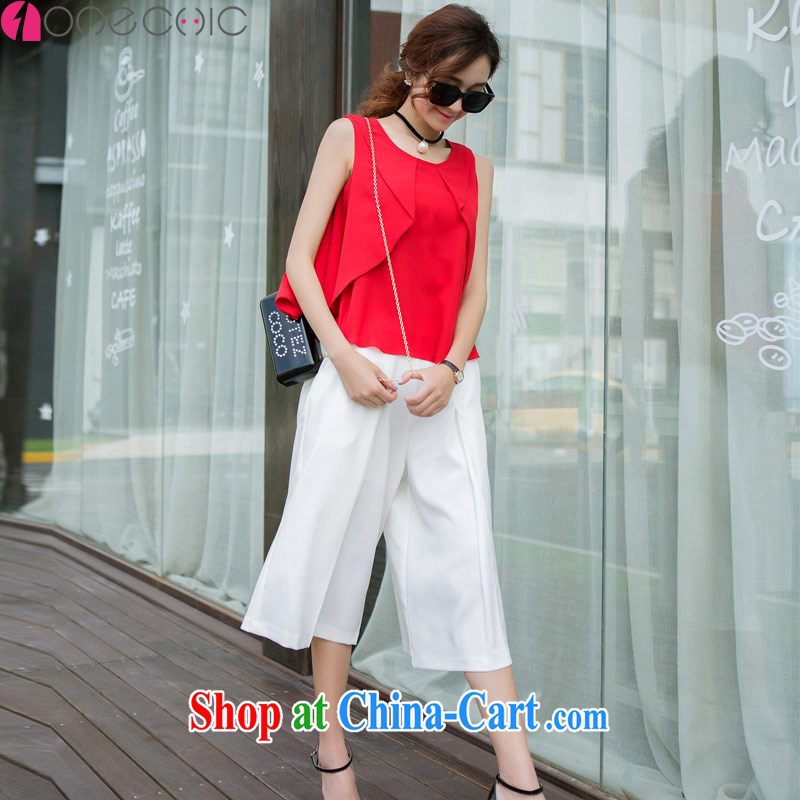 ONECHIC 2015 summer new package version won the Code women linen elegant Sleeveless T-shirt loose video thin 7 wide leg trousers two piece red XL