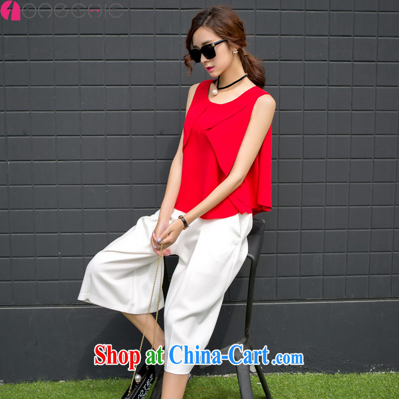 ONECHIC 2015 summer new package version won the Code women linen elegant Sleeveless T-shirt loose video thin 7 wide leg trousers two piece red XL, 1 ONE CHIC, shopping on the Internet