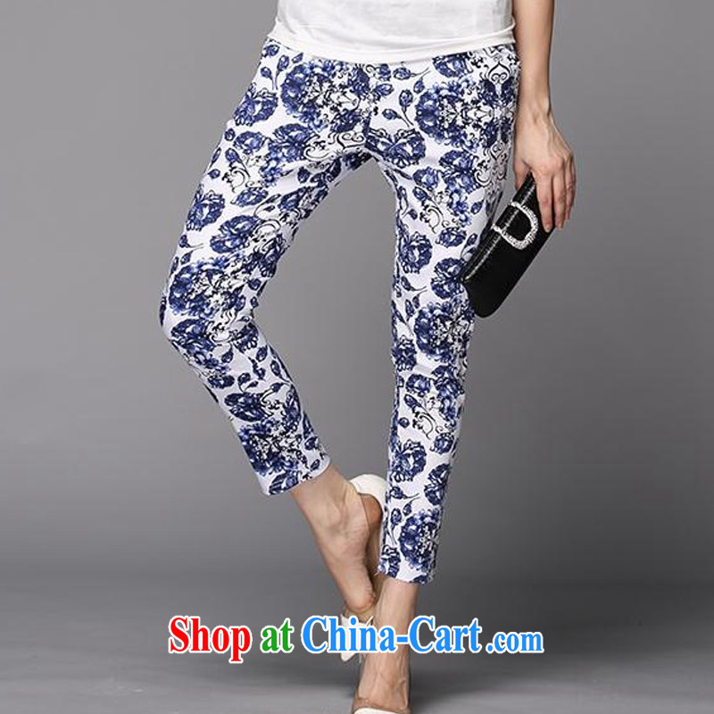 Hong Kong Honey Love 2015 summer new, loose the code short-sleeved T shirt + snow woven blue and white porcelain beauty 9 castor pants female sport and leisure two piece set with the color XXXXXL, Hong Kong Love honey (XIANGAIMI), online shopping