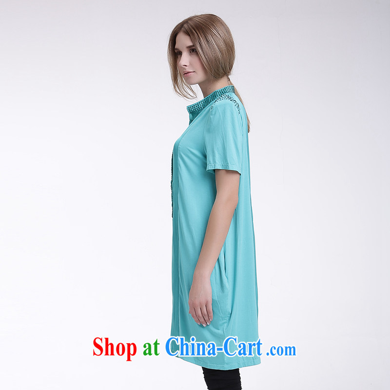 Race Contact Us 2015 summer new, larger ladies casual shirt skirt loose stamp short-sleeved Solid Color dress 651201103 blue 38, contact us (Ceramide), online shopping