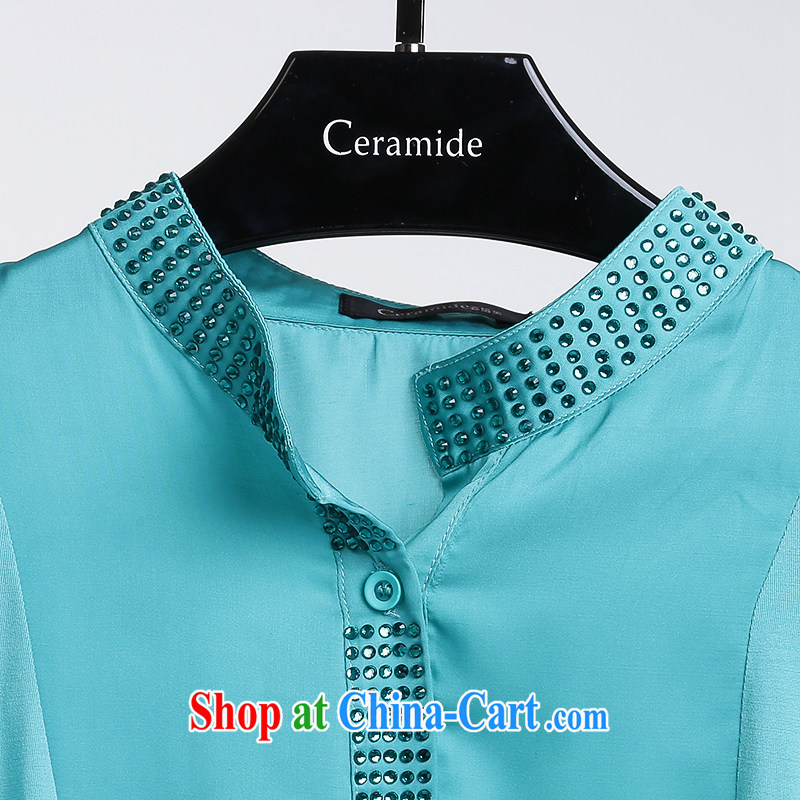 Race Contact Us 2015 summer new, larger ladies casual shirt skirt loose stamp short-sleeved Solid Color dress 651201103 blue 38, contact us (Ceramide), online shopping