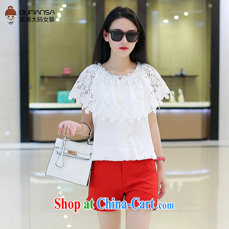The Code's stylish package thick mm summer Korean version round-collar short-sleeve lace T-shirt shorts thick sister two-piece + 1795 white + red 4 XL = 160 - 180 jack, RuNa, shopping on the Internet