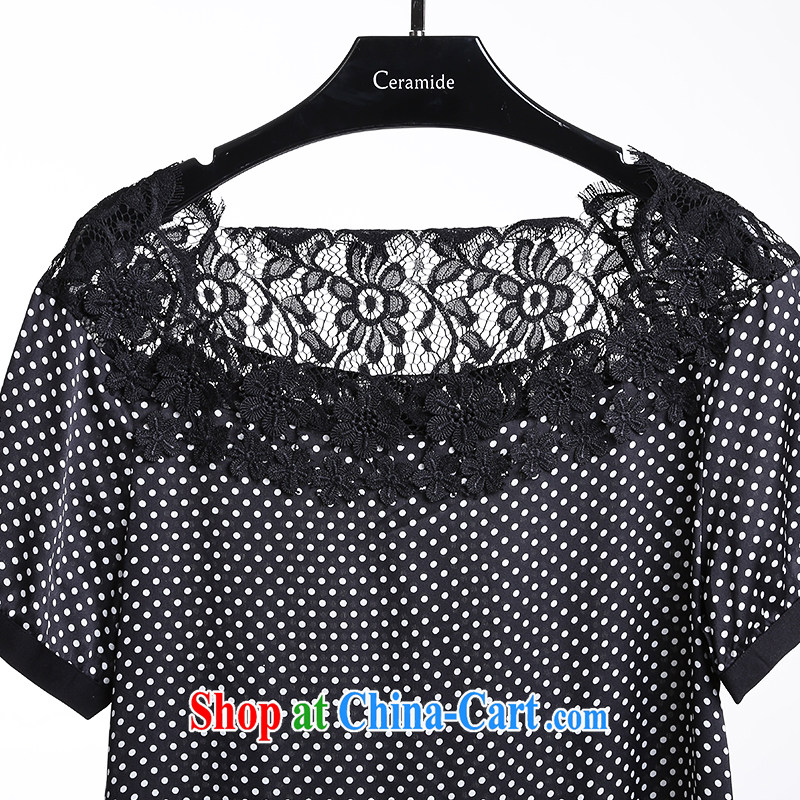 Race Contact Us 2015 summer new, larger female American and European style Lace Embroidery loose short-sleeve leave of two part series spelling dress 651201107 black and white 38, contact us (Ceramide), online shopping