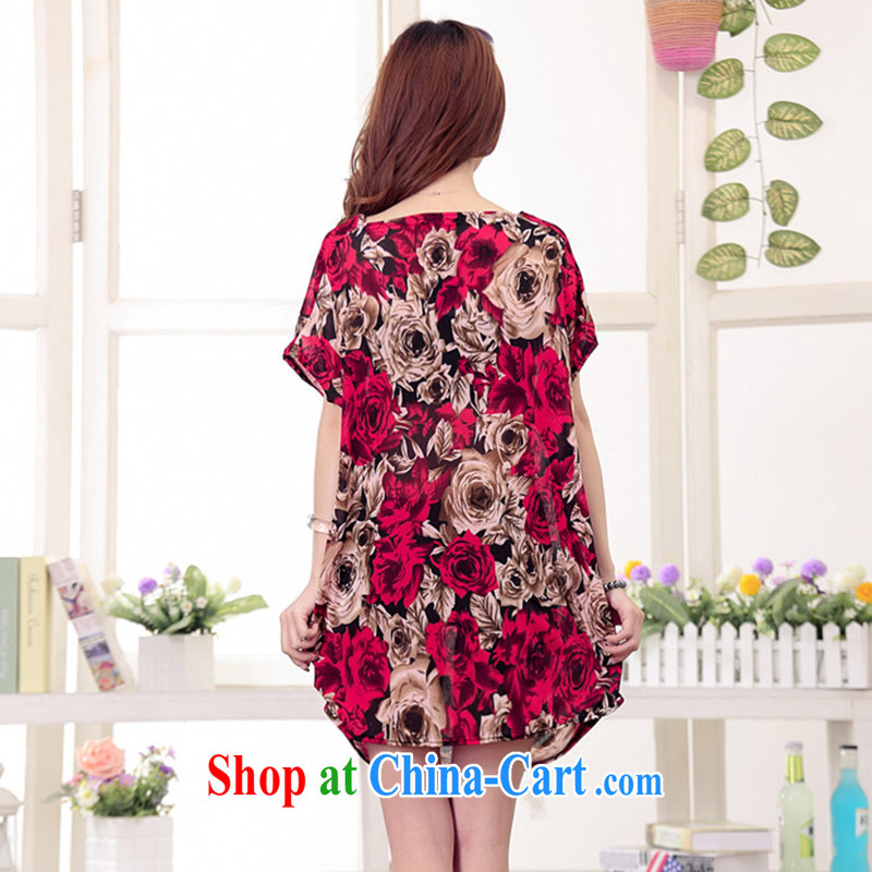 LRWY summer is the increase in the elderly, female new wine red rose stamp out Ms. loose dress mother KY load 46 - 12 red wine, lian Ren wu yu, shopping on the Internet