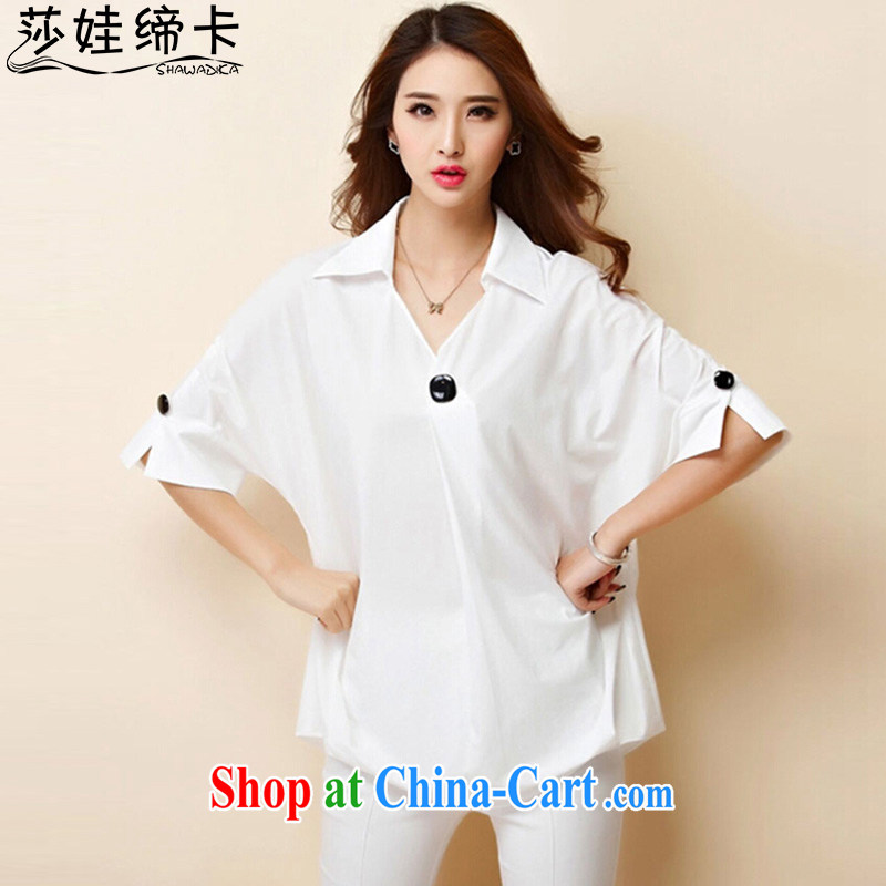 She concluded her card XL female summer 2015 new mm thick T-shirt girl summer, snow cuff woven shirts white 4XL