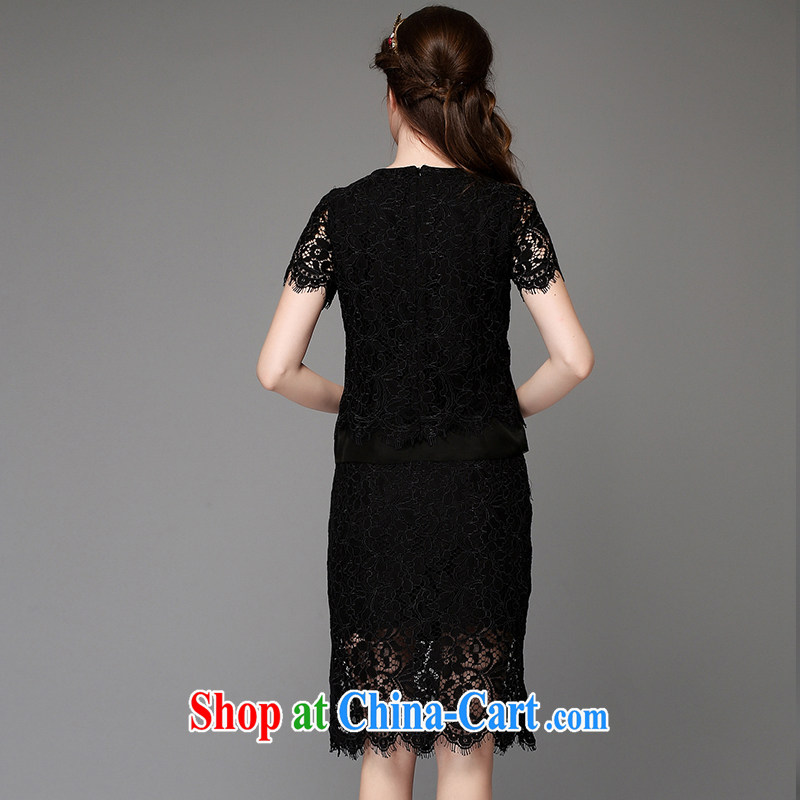 Connie's dream in Europe high-end large, female summer mm thick aura stitching lace dresses two-piece body package and elegant further skirt G - F 761 black XXXXL, Connie dreams, shopping on the Internet