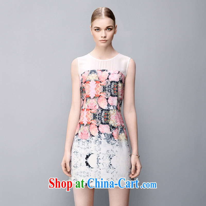 The wheat high-end large, female 2015 summer new thick mm silk stitching sleeveless dresses suit 852104073 4 XL